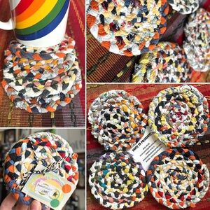 Set of Four Braided Coasters - Orange Watercolor